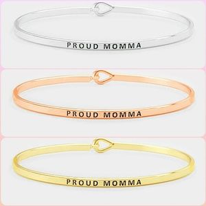 Proud Mamma Thin Brass Metal Hook Bracelet Gift
